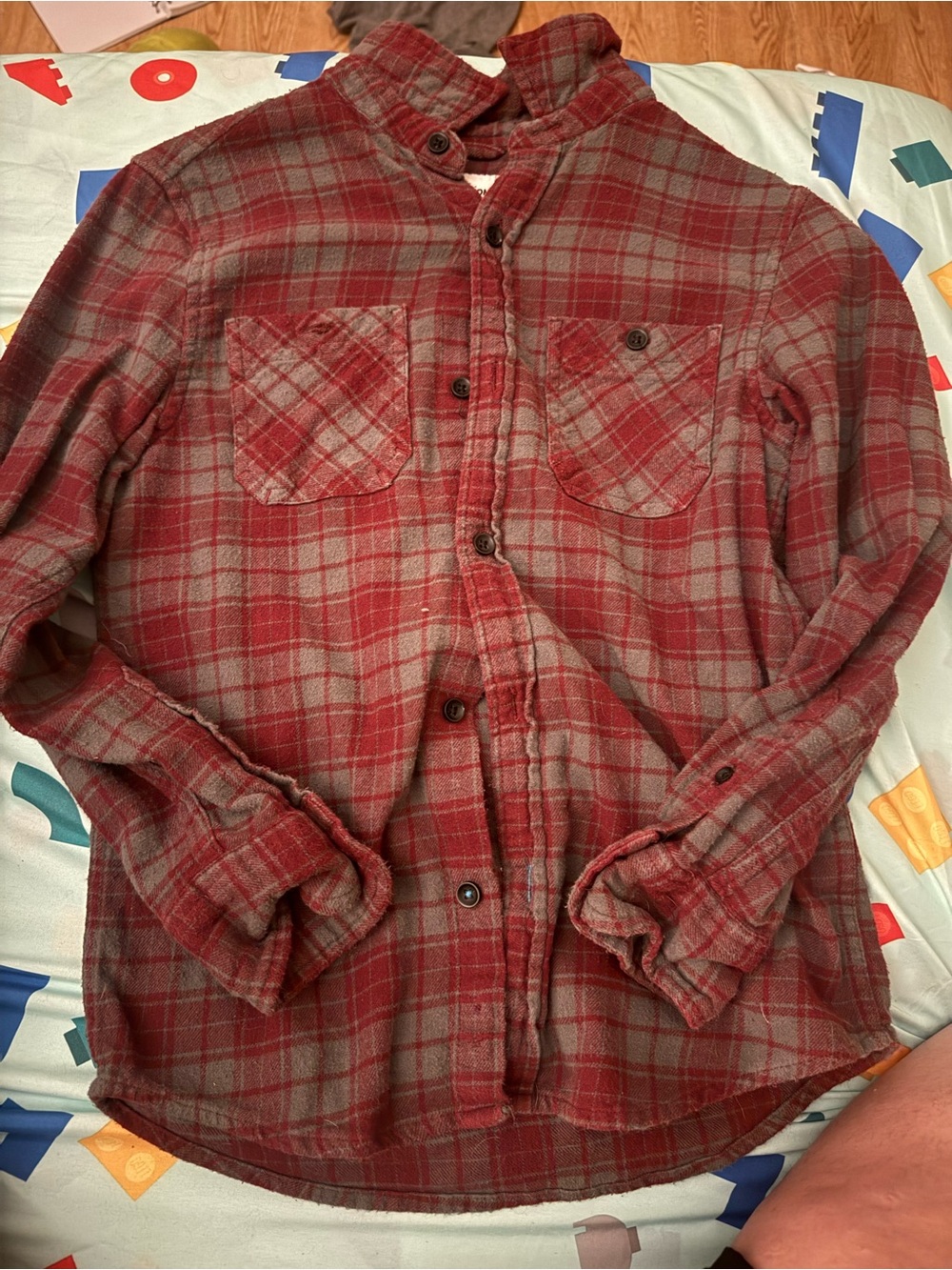 Sonoma Red and Gray Plaid Flannel Button-Down Shirt